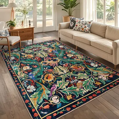 Geanup Christmas Washable Bird Rug Non Slip, Soft Boho Floral Kitchen Laundry Rug with Rubber Backing, Low Pile Runner Rug fo...