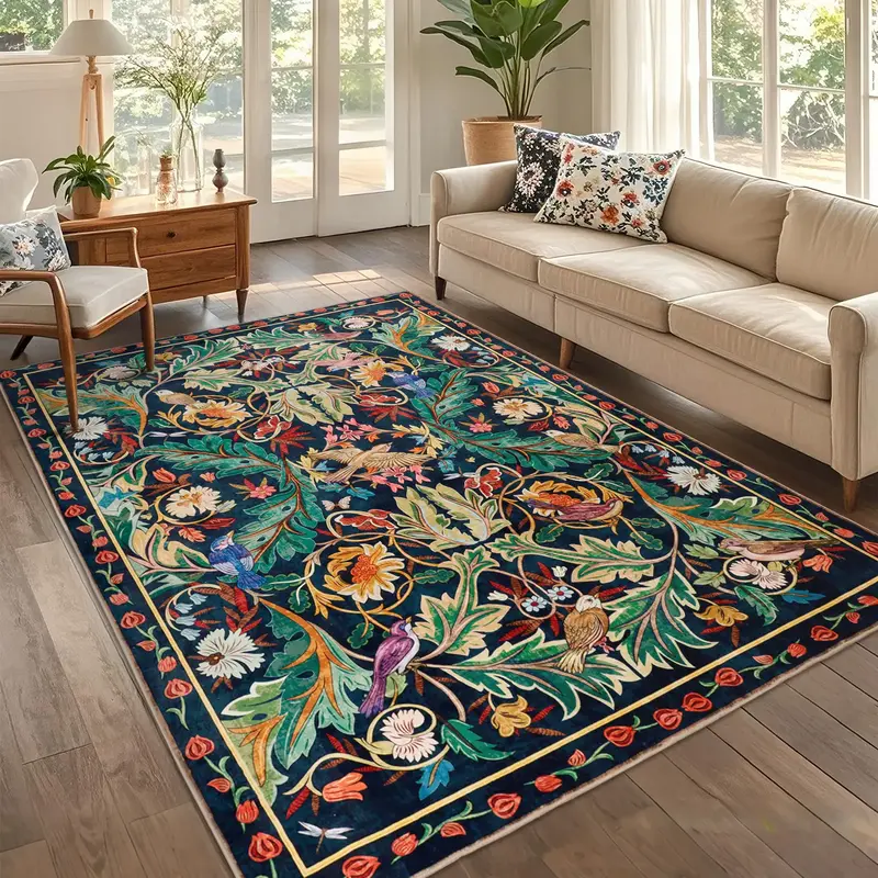 Geanup Christmas Washable Bird Rug Non Slip, Soft Boho Floral Kitchen Laundry Rug with Rubber Backing, Low Pile Runner Rug fo...