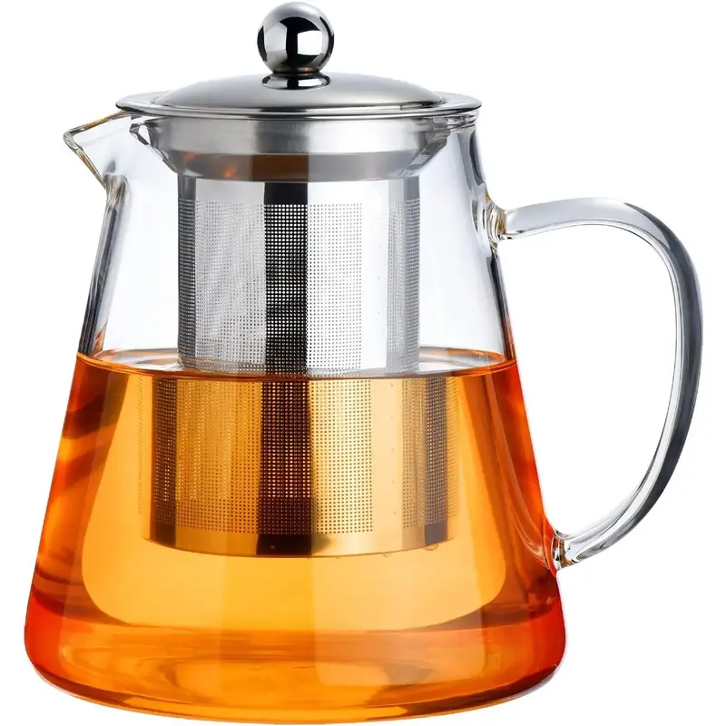 Glass Teapot Stovetop 18.6/32 oz, Clear Tea Kettle with Removable 18/8 Stainless Steel Infuser, Teapot Blooming and Loose Lea...