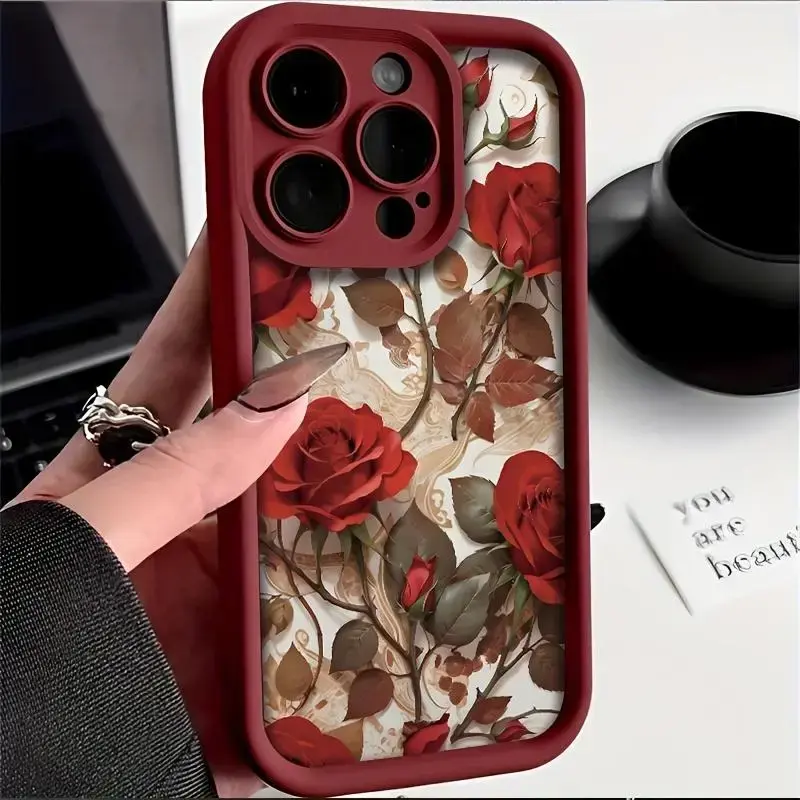 Rose Floral Pattern Phone Case, 1 Count Soft Shockproof Phone Protective Cover, Phone Accessory Compatible with iPhone 11 12 ...