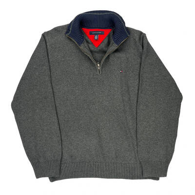 Tommy Hilfiger 1/4 Zip - XL Grey Cotton