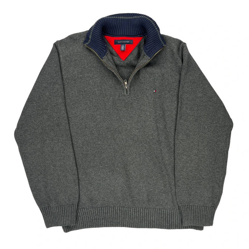 Tommy Hilfiger 1/4 Zip - XL Grey Cotton