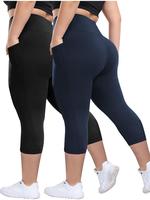 【Plus Size】 Solid/Leopard Print High Waist Capris Leggings, Casual Comfy Breathable Skinny Pants for Daily Wear, Women's ...