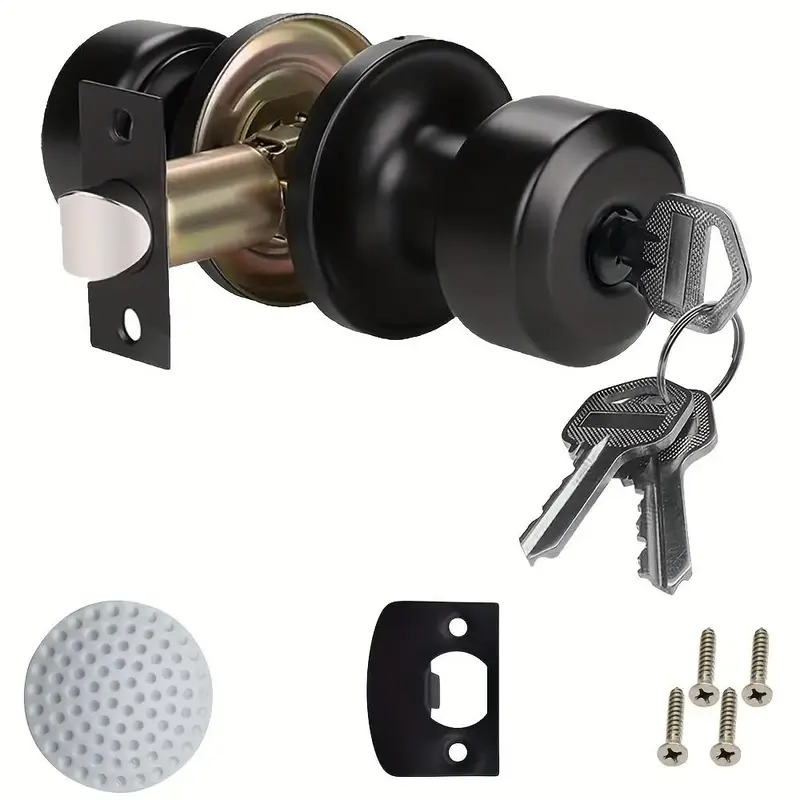 Door Handle with Lock & Key, 1 Count Round Ball Lock Door Handle, Door Handle for Bedroom or Bathroom Entrance Door