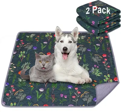2-Pack Reusable, Super Absorbent Dog Pee Pads: 100% Waterproof, Dark Green, Ideal for Training, Playpens, Crates, Sofas, Cars...