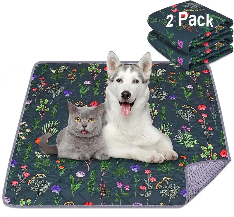 2-Pack Reusable, Super Absorbent Dog Pee Pads: 100% Waterproof, Dark Green, Ideal for Training, Playpens, Crates, Sofas, Cars...