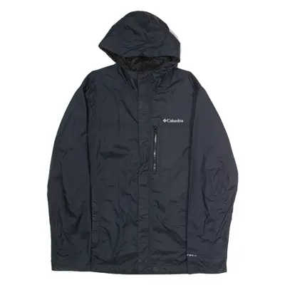 COLUMBIA Mens Rain Jacket Black Nylon Hooded L