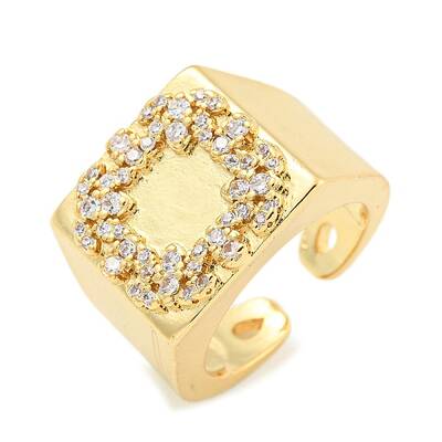 Square Clear Cubic Zirconia Open Cuff Ring