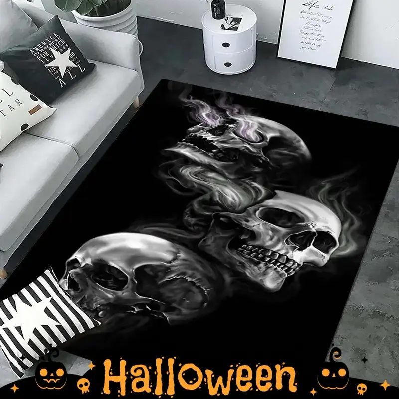 Skull Pattern Carpet Rug Cool Bedroom Accessories, 1 Count Home Decor Floor Mat for Living Room Bedroom Kitchen, Halloween De...