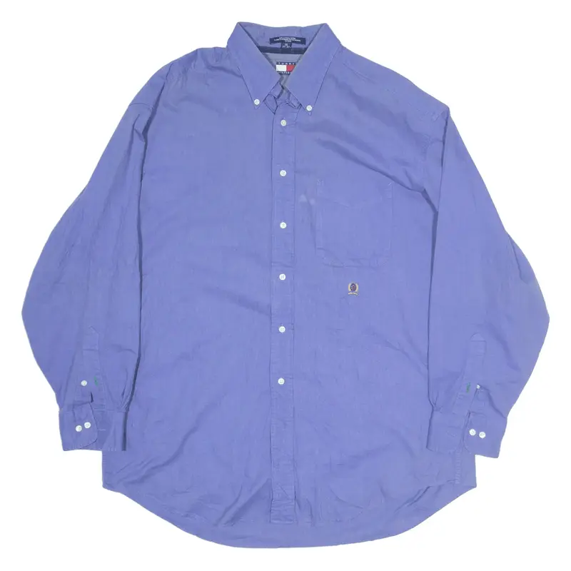 TOMMY HILFIGER Plain Shirt Blue Long Sleeve Mens L