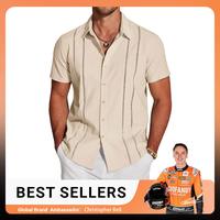 Father's Day Gift,COOFANDY Men's Cuban Guayabera Shirt Short Sleeve Button Down Shirts Casual Summer Beach Linen Shirts Mensw...