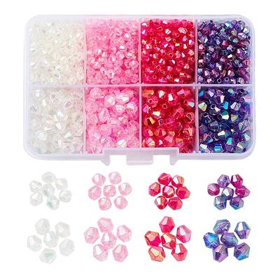 8 Style Bicone AB Color Plated Eco-Friendly Transparent Acrylic Beads