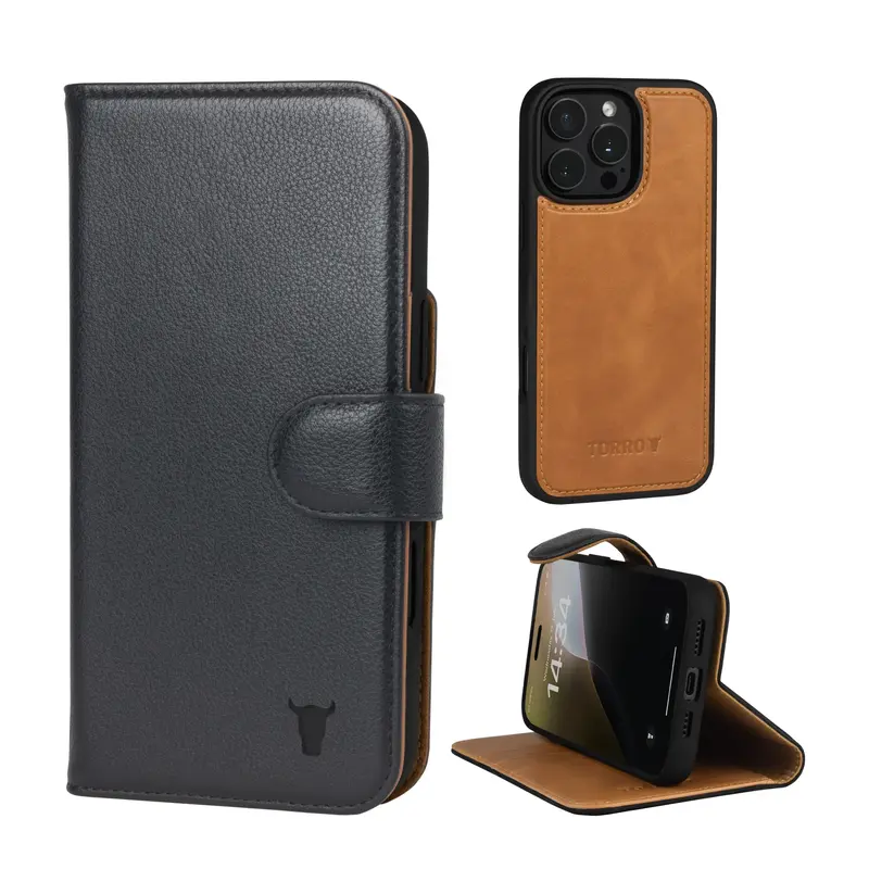 Apple iPhone 16 Pro Max 2-in-1 Leather Wallet Case (with Detachable Cover & MagSafe Charging) - TORRO Signature / Black