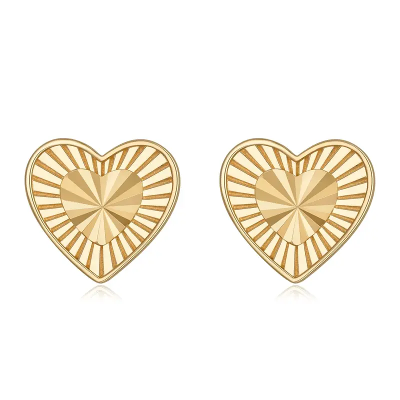 14K Gold Heart Stud Earrings