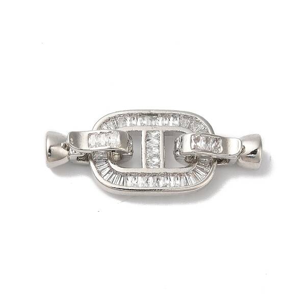 Rack Plating Brass Micro Pave Clear Cubic Zirconia Fold Over Clasps