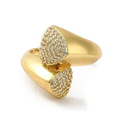 Rack Plating Brass Teardrop Open Cuff Ring with Cubic Zirconia