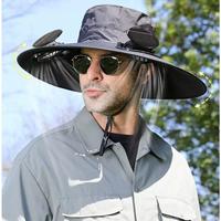 Outdoor Wide-brimmed Sun Hat with Solar Fan, Unisex Fishing Solar Fan Hat, Fisherman's Hat with Built-in Fan, Suitable for Fi...