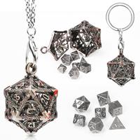 Mini DND Dice Metal 7 Set Mini Dice Necklace, D20 Necklace and Keychain Portable and Dragon Eye Bag for Dungeons & Dragons Di...