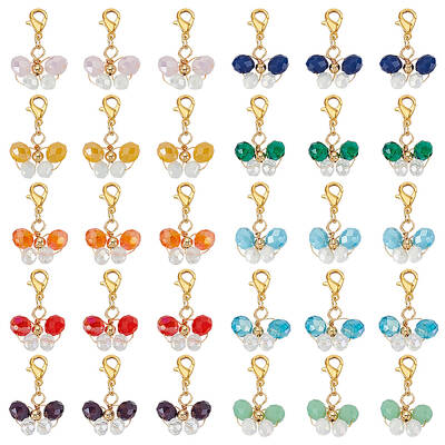 6 Sets Butterfly Copper Wire Wrapped Glass Pendant Decorations