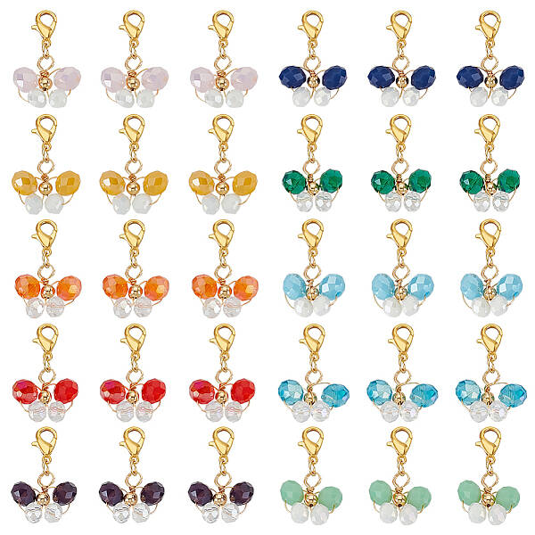 6 Sets Butterfly Copper Wire Wrapped Glass Pendant Decorations