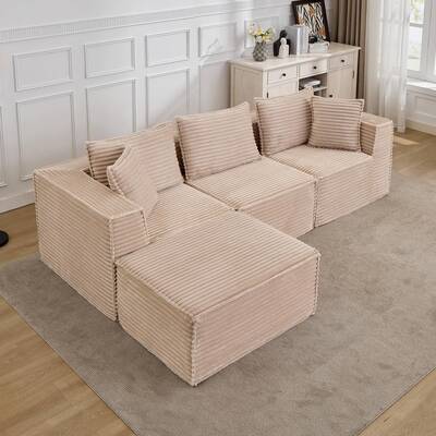 Garvee 107 Modular Sectional Sofa with Deep Seat, Modern L-Shape Boneless Couch with Chaise, Soft Corduroy Fabric, for Livin...