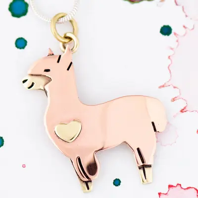 Alpaca Brass & Copper Necklace - with Silver Plated Chain