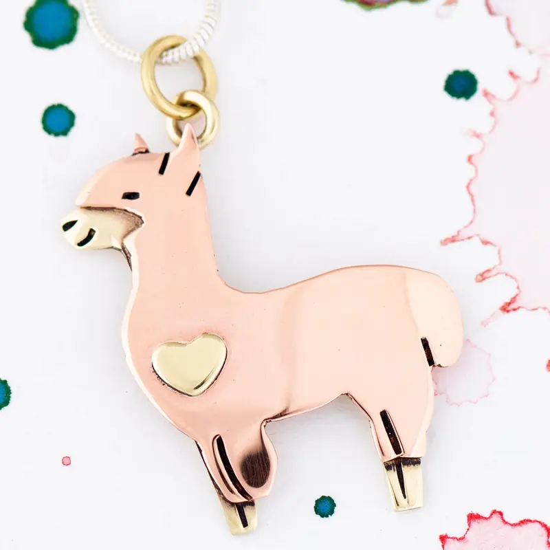 Alpaca Brass & Copper Necklace - with Silver Plated Chain