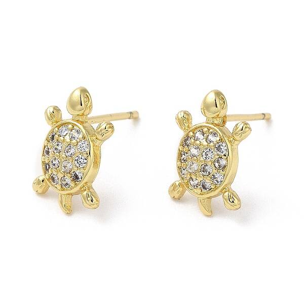 Rack Plating Brass Tortoise Stud Earrings with Cubic Zirconia