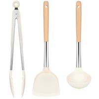 SODAY  Silicone Cooking Utensils Set for Kitchen,446°F Heat Resistant 3pcs Non-Stick Cooking Set with Wooden Handle Spatula ...