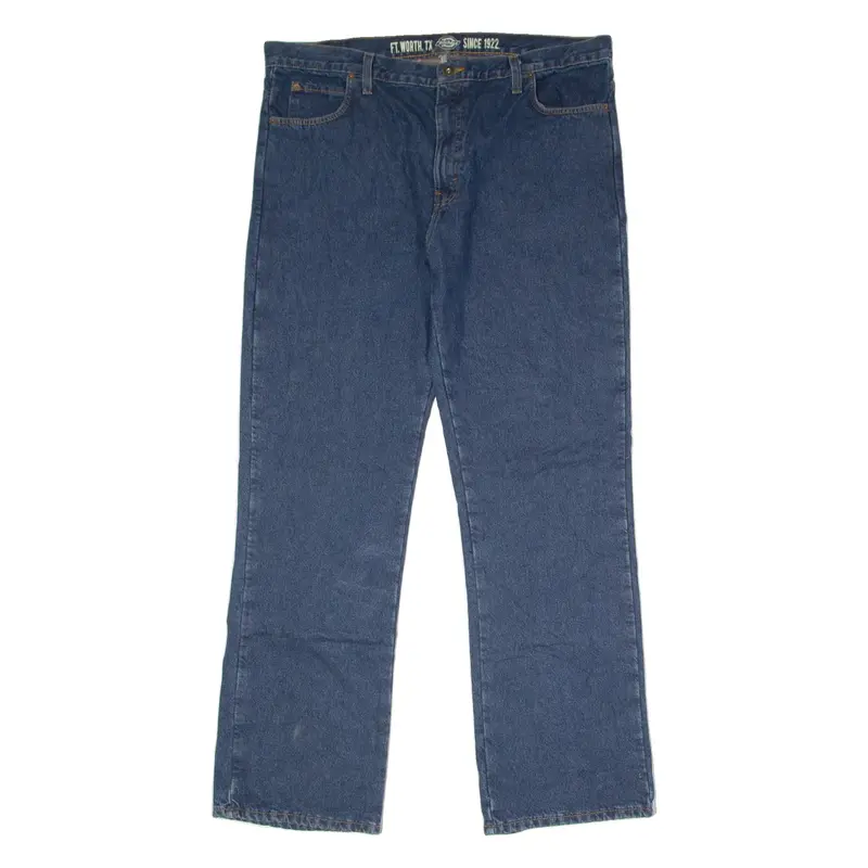 DICKIES Workwear Mens Jeans Blue Relaxed Straight Raw W40 L32