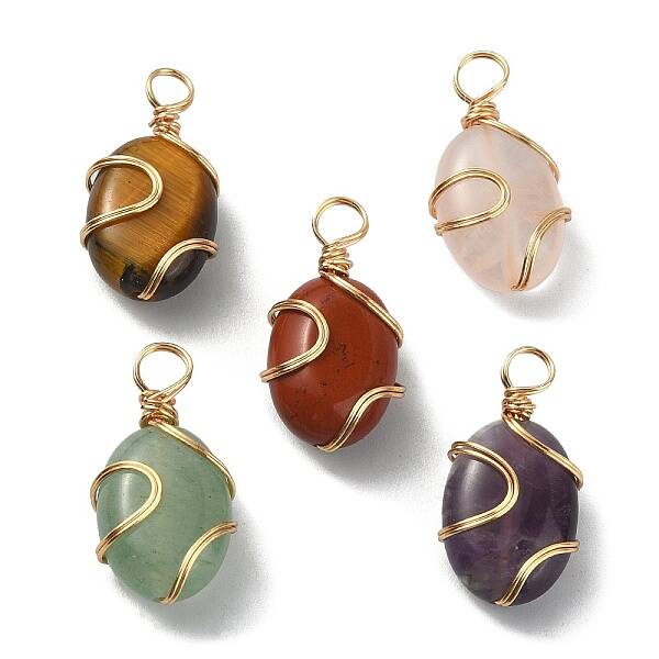 Natural Mixed Gemstone Copper Wire Wrapped Pendants