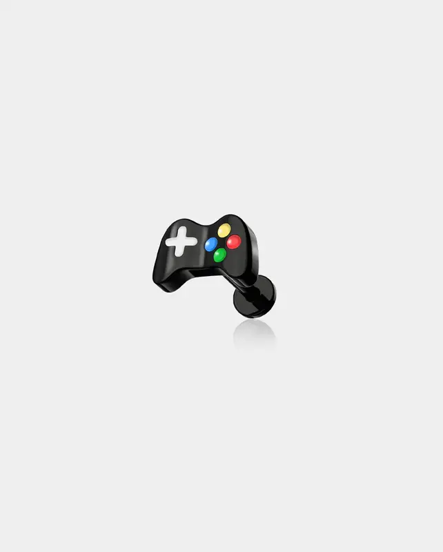 Oufer X Roly Game Controller Internally Threaded Cartilage Stud - Black