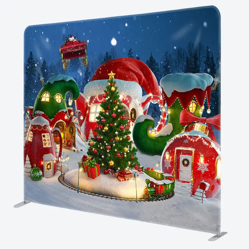Aperturee Christmas Dreamy Red House Tension Fabric Backdrop - Aperturee