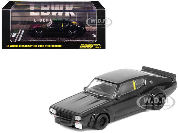 Nissan Skyline 2000 GT-R (KPGC110) RHD (Right Hand Drive) LB-Works Black 1/64 Diecast Model Car by Inno Models