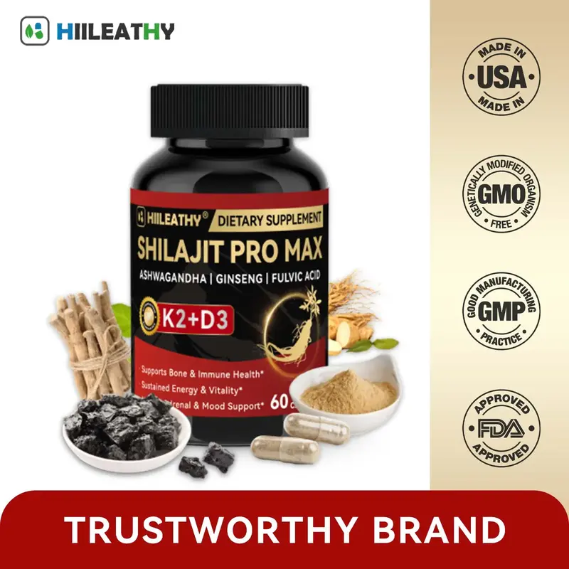 HIILEATHY Optimal Shilajit PRO MAX 60 Capsules Made in USA with Essential Minerals for Healthy Aging and Immune System Suppor...