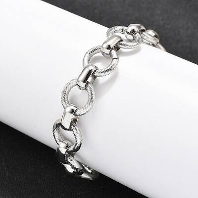 304 Stainless Steel Flat Round Link Chain Bracelets for Women
