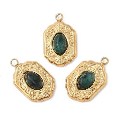 304 Stainless Steel Pave Natural Green Spot Jasper Pendants