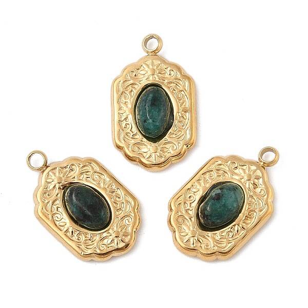 304 Stainless Steel Pave Natural Green Spot Jasper Pendants