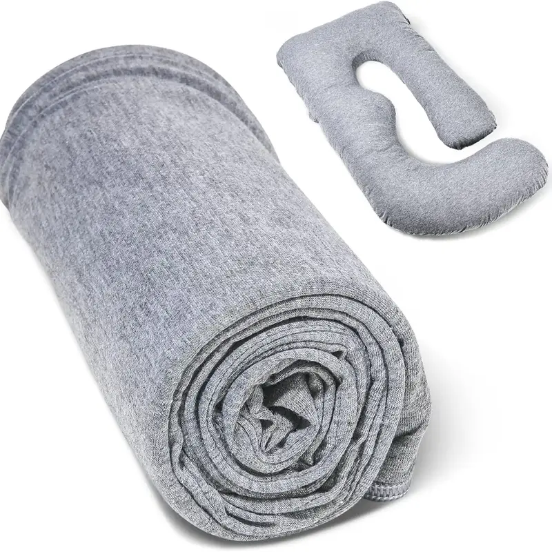 Momcozy Pregnancy Pillow Cover J/U Shaped, Soft & Machine Washable, Grey 1 Pack