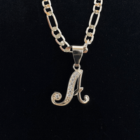 Initial Necklace Gold Plated Letter Necklace Alphabets From A-Z Figaro Chain Necklace