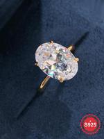 S925 Sterling Silver Fashionable Oval Shaped Artificial Zircon Rings, Elegant Jewelry for Women, Trendy All-match & Exquisite...