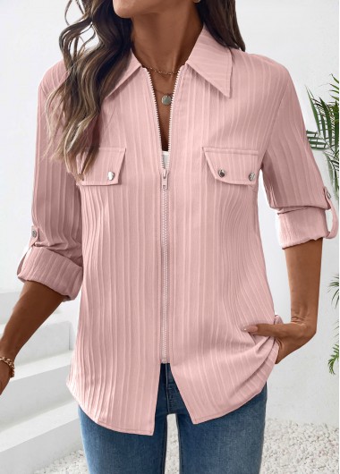 Modlily Dusty Pink Zipper Long Sleeve Shirt - L