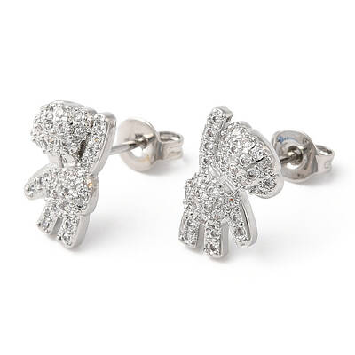 Clear Cubic Zirconia Bear Stud Earrings