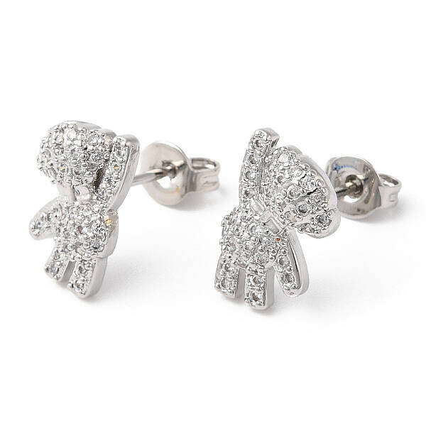 Clear Cubic Zirconia Bear Stud Earrings