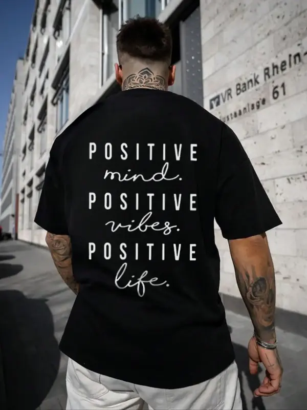 Men's Letter Print Round Neck Tee, Summer Clothes Regular Fit Casual Fashion Short Sleeve T-shirt for Summer Daily Wear, Men'...