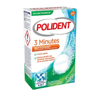 Polident Dental Appliance Cleaner 3 Minutes 66 Tablets