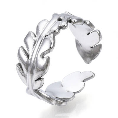 Non-Tarnish 304 Stainless Steel Leaf Open Cuff Ring for Women