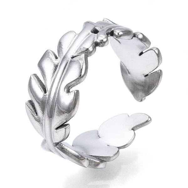 Non-Tarnish 304 Stainless Steel Leaf Open Cuff Ring for Women