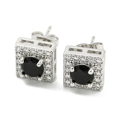 Brass Micro Pave Cubic Zirconia Ear Studs