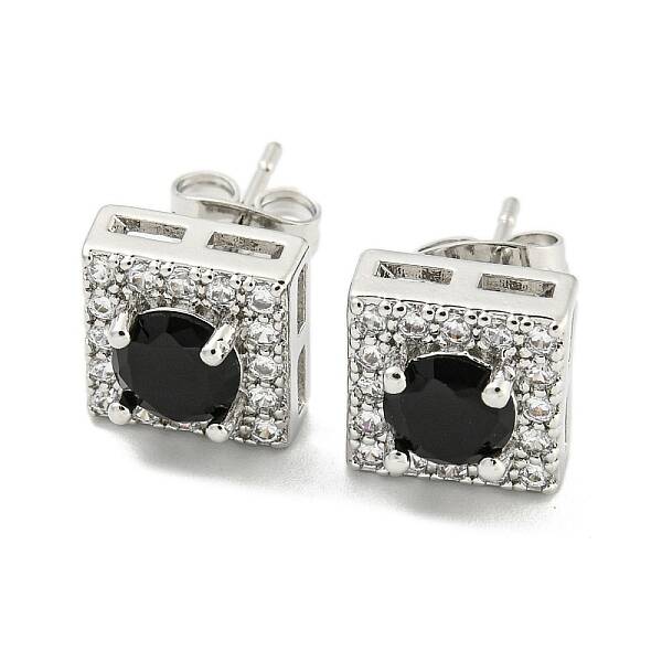 Brass Micro Pave Cubic Zirconia Ear Studs